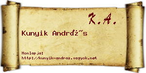 Kunyik András névjegykártya